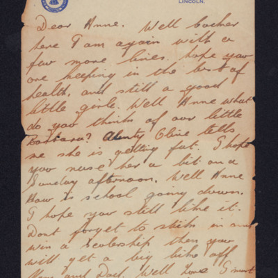 Letter from George Nixon to &#039;Little Anne&#039;